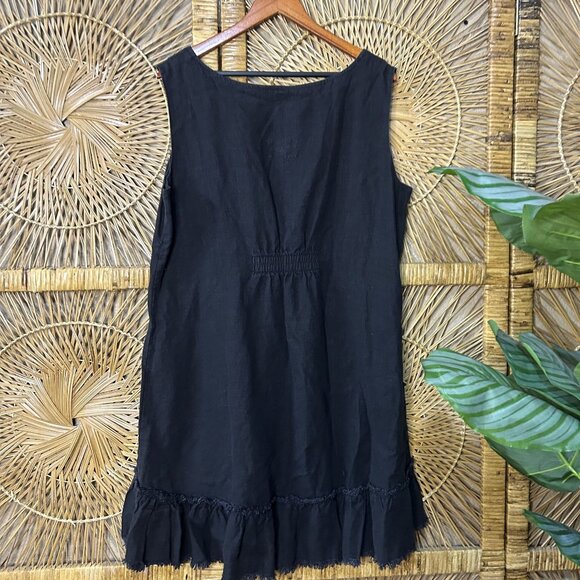 Vintage 316 Black Sleeveless Ruffle Hem Linen Mini Dress Size Large - Picture 4 of 4
